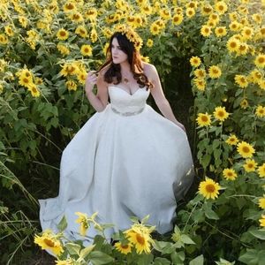 Size 12, Jacquard Ivory Ball Gown,Cathedral Train,